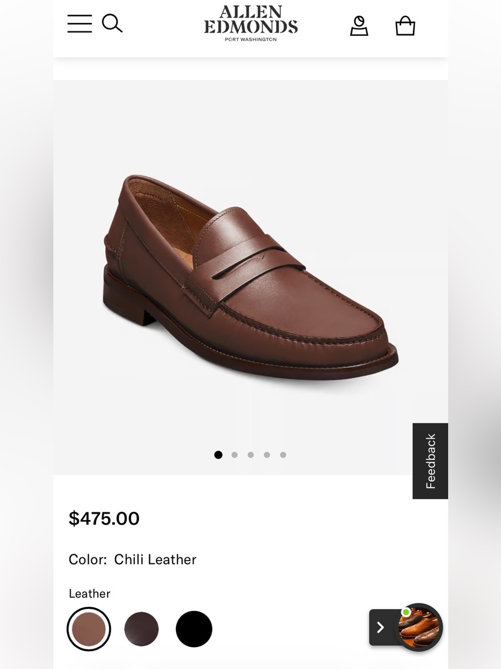 Allen Edmonds Sorrento Penny Loafers Chili Brown Leather